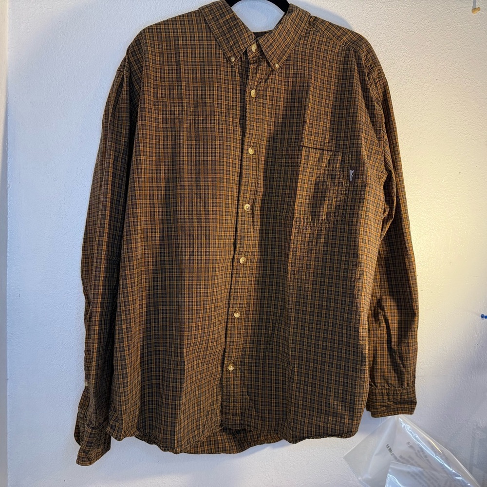 Woolrich Blue and Brown Checkered Shirt XL Mens Long Sleeve‎ Button Down Cotton